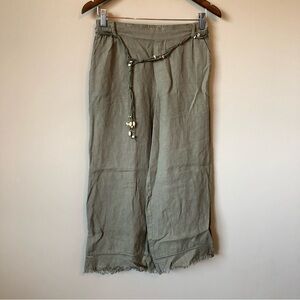 ✨$7 CLEAR-OUT✨ Nile 100% Linen High Waist Beaded Belted Wide Leg Crop Pants